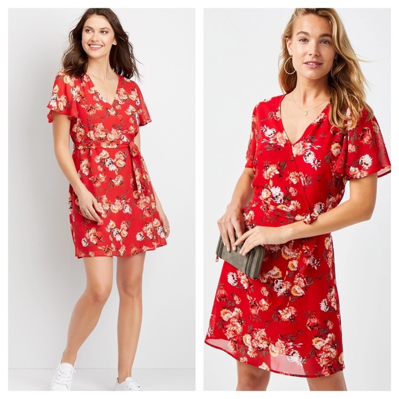 Maurices Dresses & Skirts - MAURICES XL NWT Red Floral Wrap Skater Dress